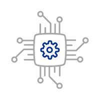 generic tech icon with circuit like lines and circles.