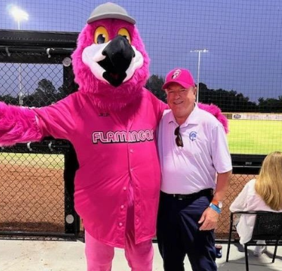 Florence Flamingo with Rick Beasley at Carolina Bank Field.
